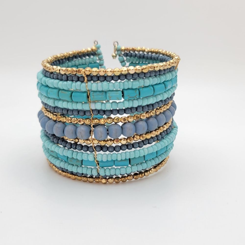 Adornia | NWT Faux Turquoise Mixed Media Beaded Cuff Bracelet
